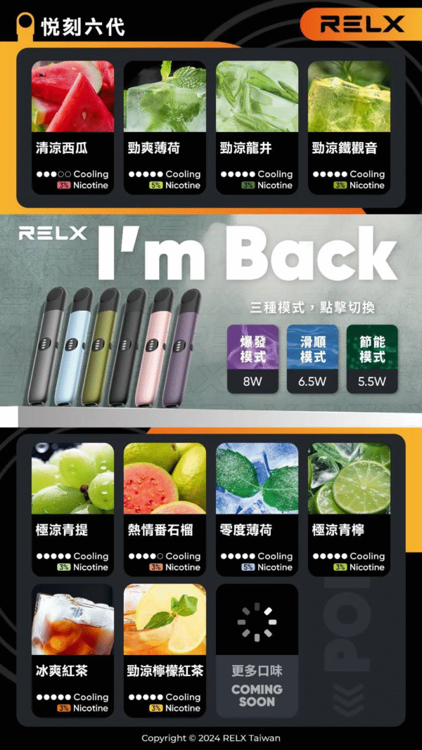 微信图片_20241102091700.png RELX悅刻六代煙彈✨不通用一代 ✨ 全新升級 更醇厚的霧化體驗 💖1.9ML*3顆裝